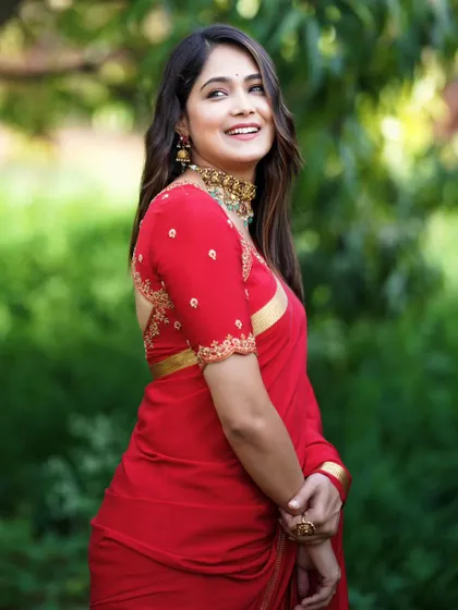 A beautiful portrait of Mokshitha Pai, radiating joy in our custom creation.