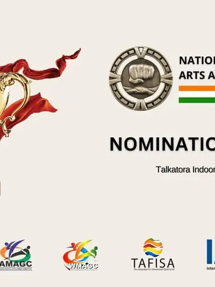 An announcement for the opening of nominations for the National Martial Arts Award 2022. This event is a cornerstone of our efforts to build a strong, recognized community of martial arts professionals in India.