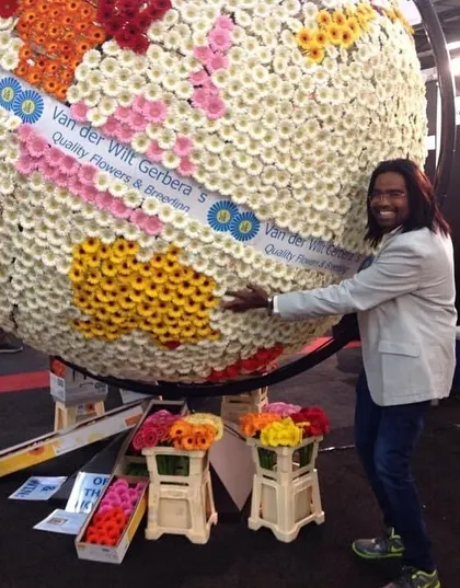A globe of the world made entirely of Gerbera daisies at an expo in Holland. This is an amazing example of large-scale floral art and craftsmanship.