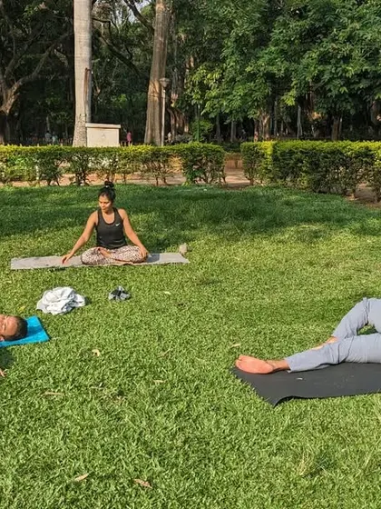 A moment of relaxation during a Zen Sanctuary yoga session for singles. My events focus on holistic well-being, not just socializing.