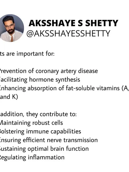 Fats are important for many reasons, including hormone synthesis, absorption of fat-soluble vitamins (A, D, E, K), maintaining robust cells, and ensuring optimal brain function.