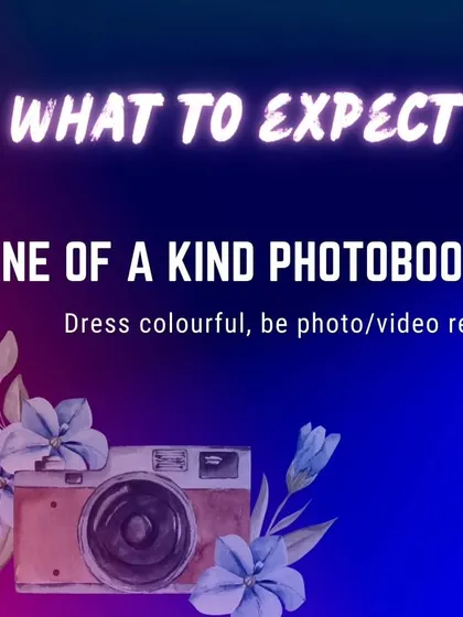 This graphic highlights the one-of-a-kind photobooth, encouraging attendees to come photo-ready.