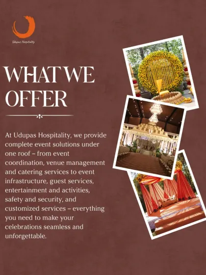 A graphic detailing what we offer: complete event solutions under one roof. From event coordination and venue management to catering and guest services, we ensure a seamless and unforgettable celebration.