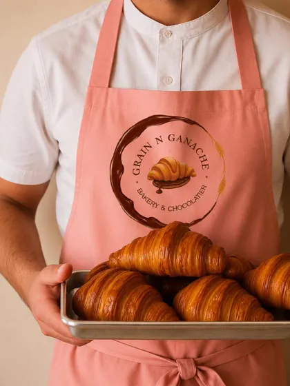 A tray of croissants sits in the foreground of our bakery catalogue portrait, with the layers facing the camera.