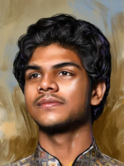 A close-up view of the birthday portrait, showing the detailed brushwork on the hair and the subtle lighting on the face. Capturing these small details is key to making a digital portrait feel alive.