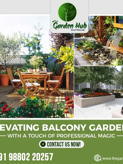 This collage shows several ways we elevate balcony gardens. From installing wooden decking and seating areas to adding small water features and raised planters, we bring professional magic to your high-rise oasis.