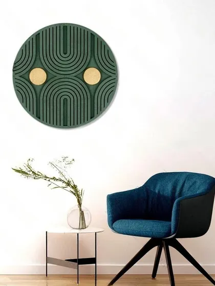 The Radiant Sunburst art hung in a minimalist setting, where its unique design and color combination can truly shine.