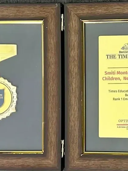 The framed award and medal from the Times of India. This recognition reflects the hard work and dedication of our entire team.