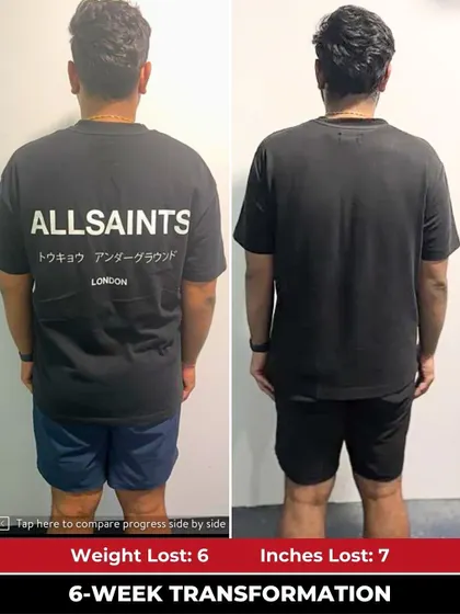 This back view of Karthik's progress showcases the results of our structured program, which includes form correction and macro tracking.