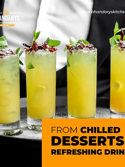 Refreshing drinks are a must, especially for summer events. Here is a tray of chilled mocktails, garnished with fresh mint and hibiscus, ready to be served to guests by my professional staff.
