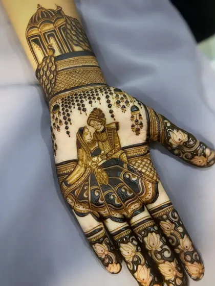 The finished and stained version of a beautiful couple portrait. Notice the depth and contrast achieved with my shading techniques and henna paste.