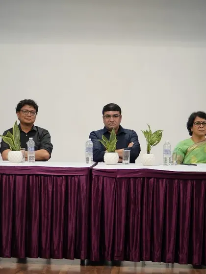 The panel of esteemed guests and faculty at our Orientation Programme. We provide a platform for new students to learn from the best in the industry from day one.