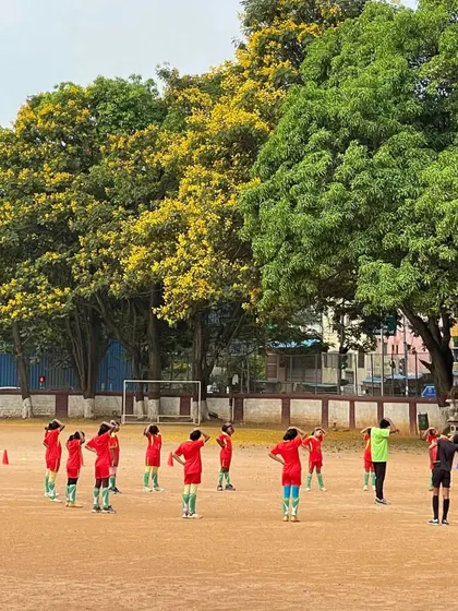 A group of our girls warming up at the St. Germain Academy grounds during the 2023 camp.