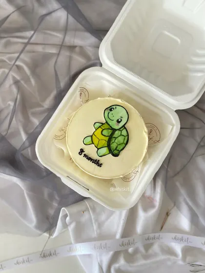 An adorable turtle bento cake to celebrate an 8-month milestone. These custom-drawn cakes are perfect for capturing those fleeting baby months.