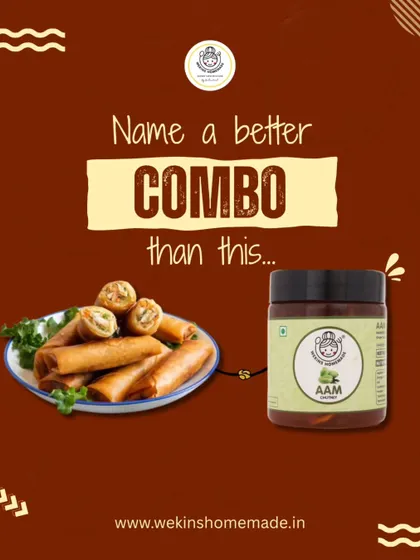 Can you name a better combo? Crispy spring rolls paired with my sweet and tangy Aam Chutney for the perfect evening snack.