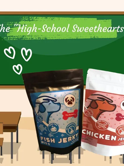 A match made in heaven! My Fish Jerky and Chicken Jerky are the "High-School Sweethearts" of my treat line, offering two fantastic protein options to keep your dog healthy and happy.