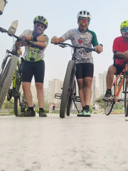 The trio that rode to Ved Van, posing with their bikes. These small group rides are great for exploring new, peaceful destinations.