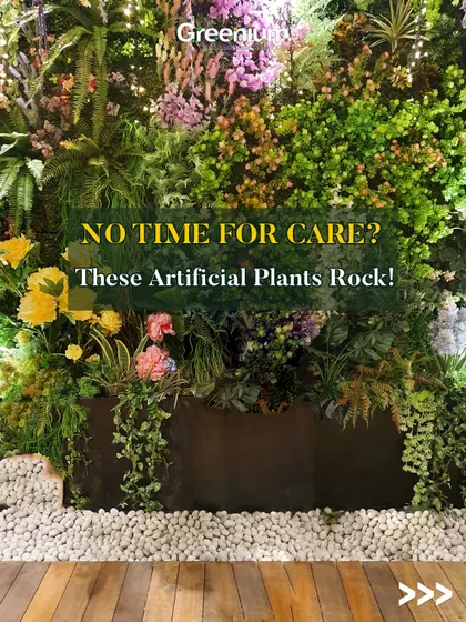 No time for care? This dense and colorful arrangement of artificial flowers and plants is the perfect solution. It provides all the beauty of a lush garden with zero maintenance.