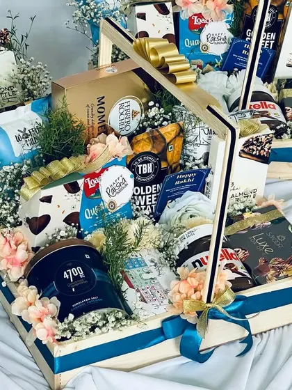 A different perspective of our luxury snack hamper, showcasing the rich variety of products included.