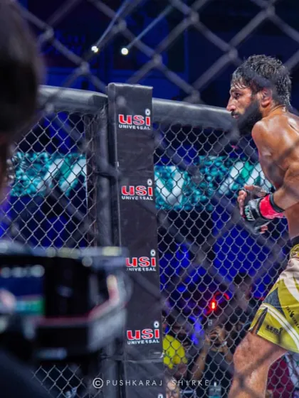 A moment of focus for Sanjeet Budhwar during his MFN title fight. The mental game is just as important as the physical one.