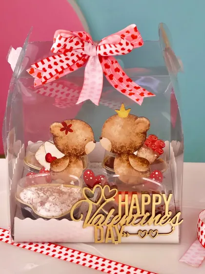 Our Teddy Love Dessert Box is designed for cuteness and sweetness. This hamper includes four heart shaped dessert tubs and is presented in an adorable teddy bear themed box.