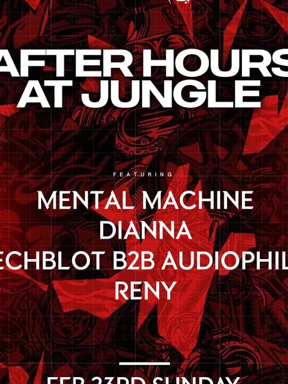 The poster for "After Hours at Jungle" at the legendary Pebble in Bangalore, a venue known for its raw, outdoor vibe.