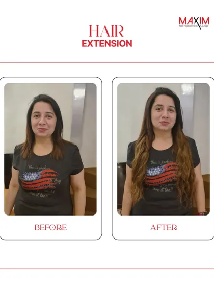 This client wanted a complete change. We gave her a full head of extensions, adding significant length and volume for a glamorous new look.