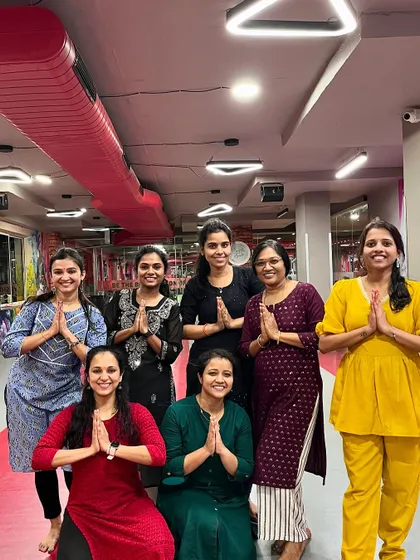 A group of ladies in traditional wear for a special Ganesh Chaturthi class. I organize themed sessions for family-oriented festivals, making them a great activity for mothers and daughters.