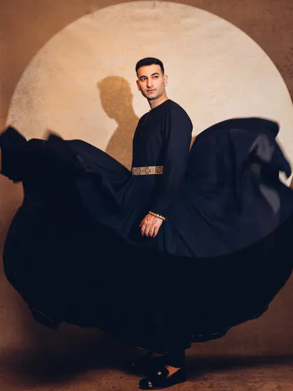 A dynamic shot with my outfit in full motion, capturing a sense of freedom and artistry.