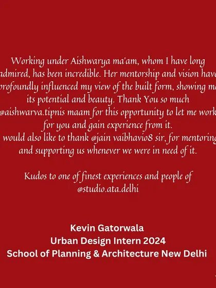 The words of our interns are the truest measure of our success. This testimonial from an Urban Design Intern from the School of Planning & Architecture, New Delhi, reflects the profound impact of our mentorship and vision on emerging professionals.