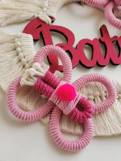 A detailed shot of the handmade macrame butterfly.