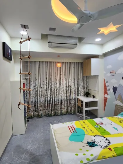 Another shot of the adventure-themed room, showing the rope ladder and curtains.