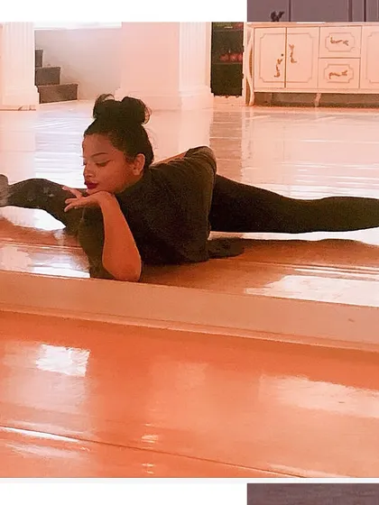 The middle split, or box split, is a benchmark of flexibility. This image captures a young dancer holding the position, a result of consistent and safe stretching protocols in my class.