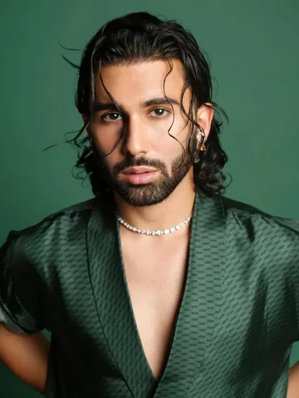 A close-up portrait of Orry. This shot captures the modern, edgy vibe of the styling for his GQ feature.