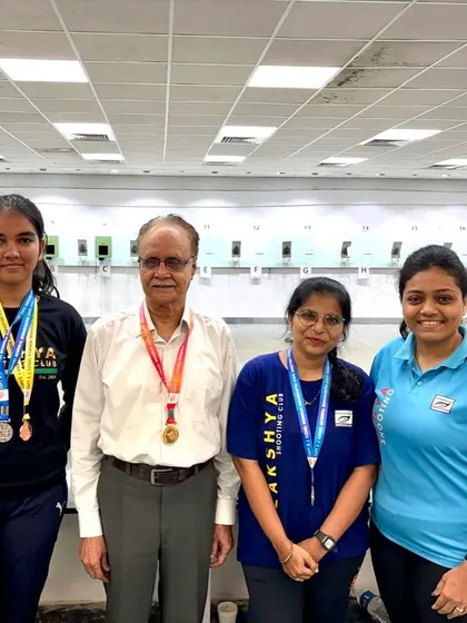 A group photo of our winners from the Captain Ezekiel State Shooting Championships with their coach and officials.