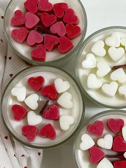 A top-down view of my vanilla heart candles, a simple and sweet gift for a loved one.