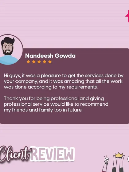 I value feedback from my clients as it motivates me to improve. Here are some of the wonderful reviews I've received, highlighting my team's excellent management, hard work, and professionalism.