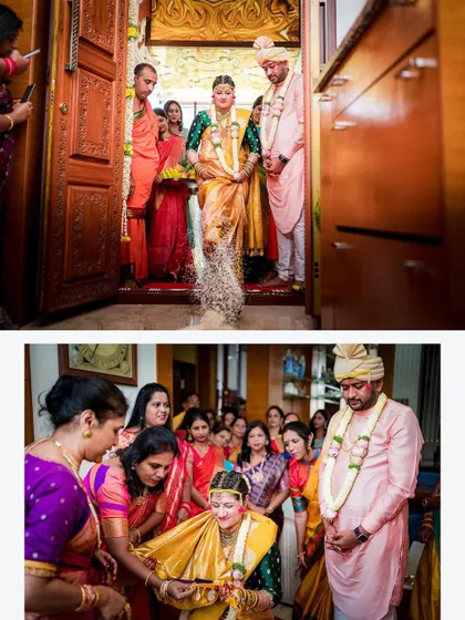 The bride's 'Grihapravesh' ceremony, a significant moment as she steps into her new life. We capture the tradition and the emotions of the family welcoming her.