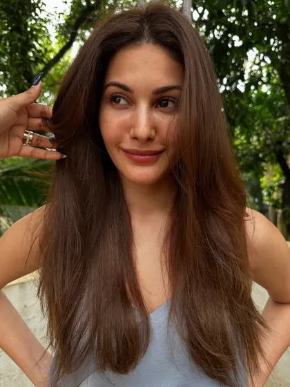 A candid moment with Amyra Dastur, loving her fresh new hair.