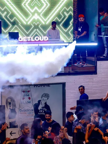 Another shot of the CO2 cannon going off, adding to the high-energy excitement of the night at LOFT38.