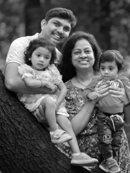 A lifetime of happiness to go. A timeless black and white family portrait that focuses purely on emotion.