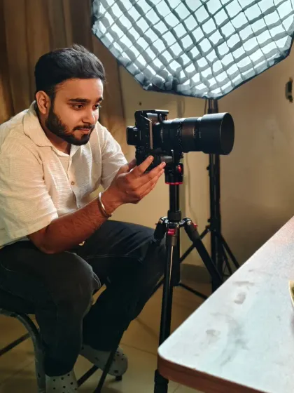 Here's a glimpse of our professional setup. We use high-quality cameras, lenses, and lighting equipment to ensure every shot is sharp, well-lit, and perfectly composed.