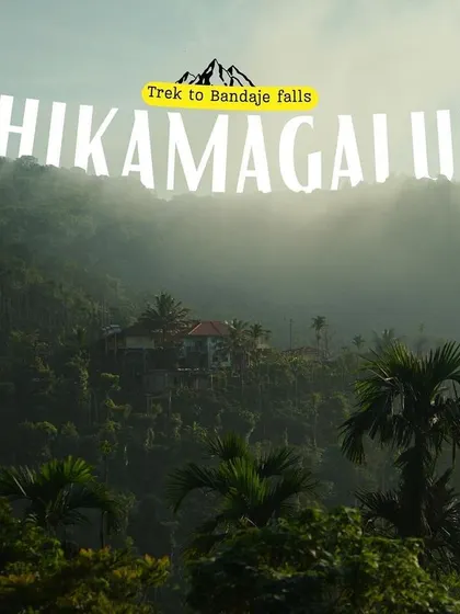 A stylized graphic for the "Trek to Bandaje falls, Chikamagalur."