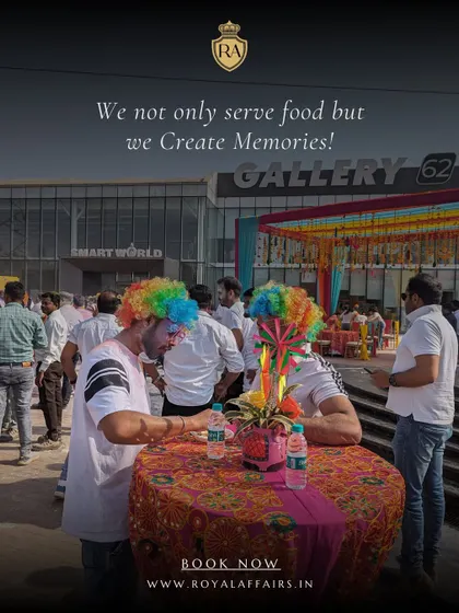 I don't just serve food; I create memories. This image from a corporate Holi party shows guests enjoying the colorful and lively event that I helped bring to life with my catering.