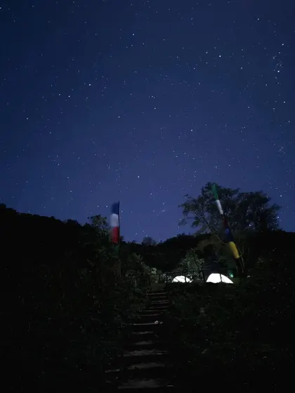 A clear night at the campsite, perfect for stargazing far away from the city lights.