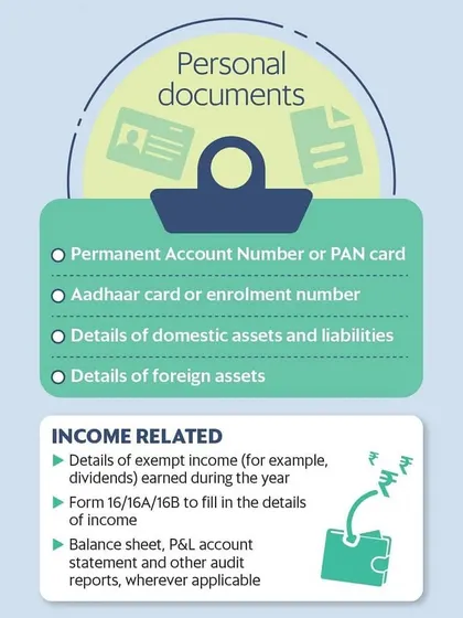 Proper documentation is the foundation of an accurate tax return. We provide a comprehensive checklist of all personal and income-related documents you will need, such as your PAN, Aadhaar, Form 16, and balance sheets, to ensure a smooth filing process.
