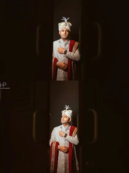 A dramatic portrait of the groom using doorways and shadows to create a powerful image.