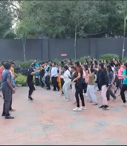 Another angle of the large group dance fitness class at Atria. My sessions are built on simple, repeatable steps so that everyone can jump in and have fun without any prior dance experience.