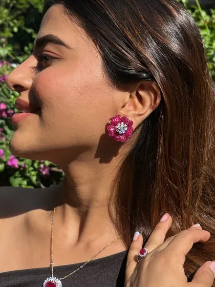 A final look at the ruby floret set, capturing the vibrant colour and intricate design that makes these pieces so special.