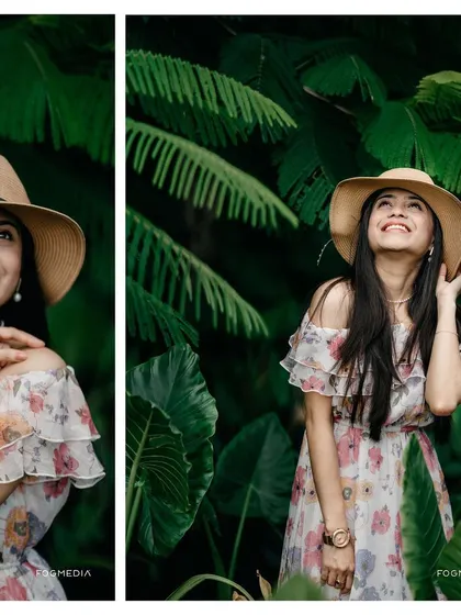 A set of portraits showcasing the bride-to-be's joyful expression against a backdrop of rich green foliage. These shots are perfect for capturing a light and airy feel.